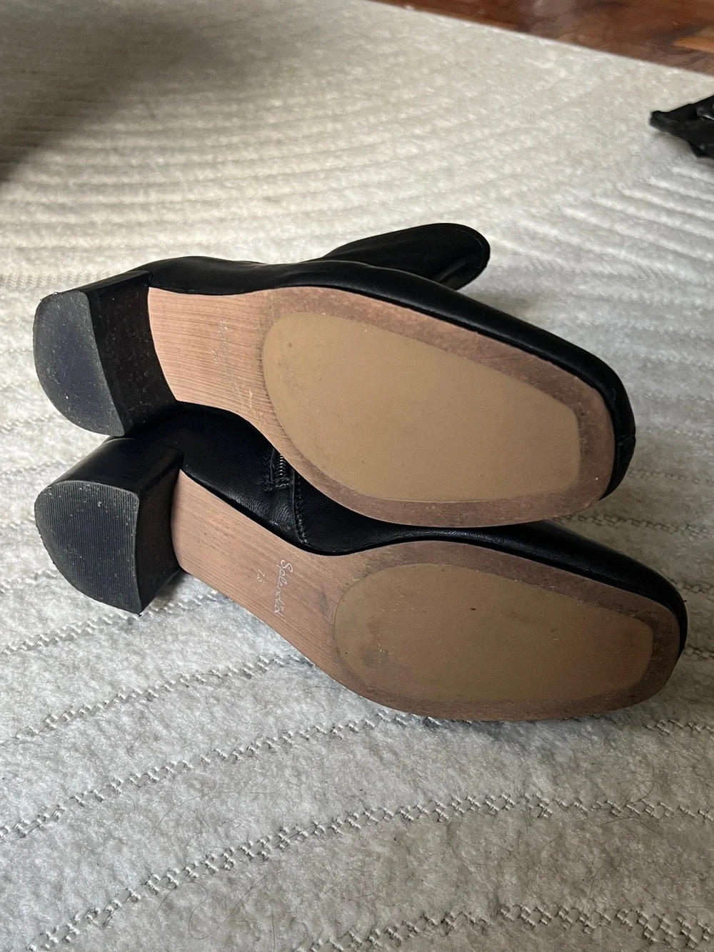 SPLENDID Women’s Betty Block Heel Leather Booties in Black - Size 7.5M